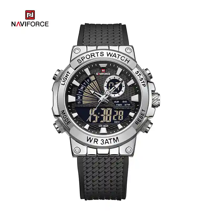 NAVIFORCE NF9219 NAVIFORCE NF9219 Silver Black price in Pakistan - dual display sports watch with black TPU strap
