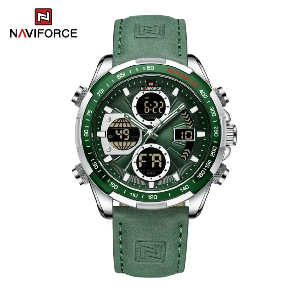 NAVIFORCE NF9197L price in Pakistan - green dial dual display men's watch with leather strap