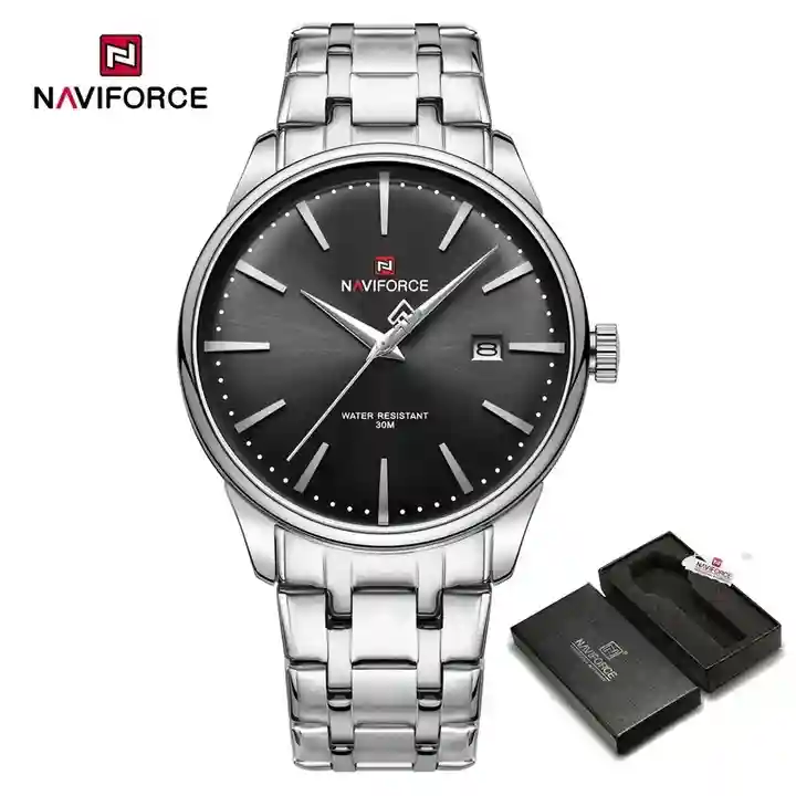 NF9230-1A NAVIFORCE NF9230 price in Pakistan - silver stainless steel men's quartz watch with white dial