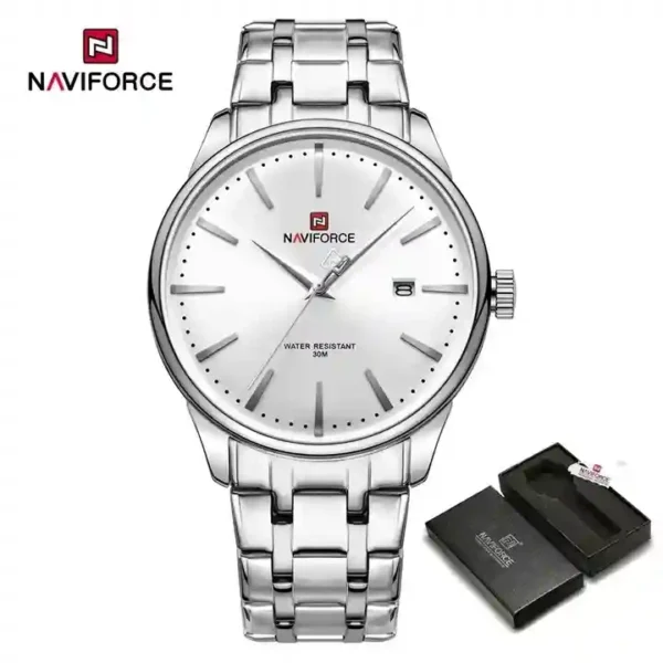 NAVIFORCE NF9230 price in Pakistan - silver stainless steel men's quartz watch with white dial
