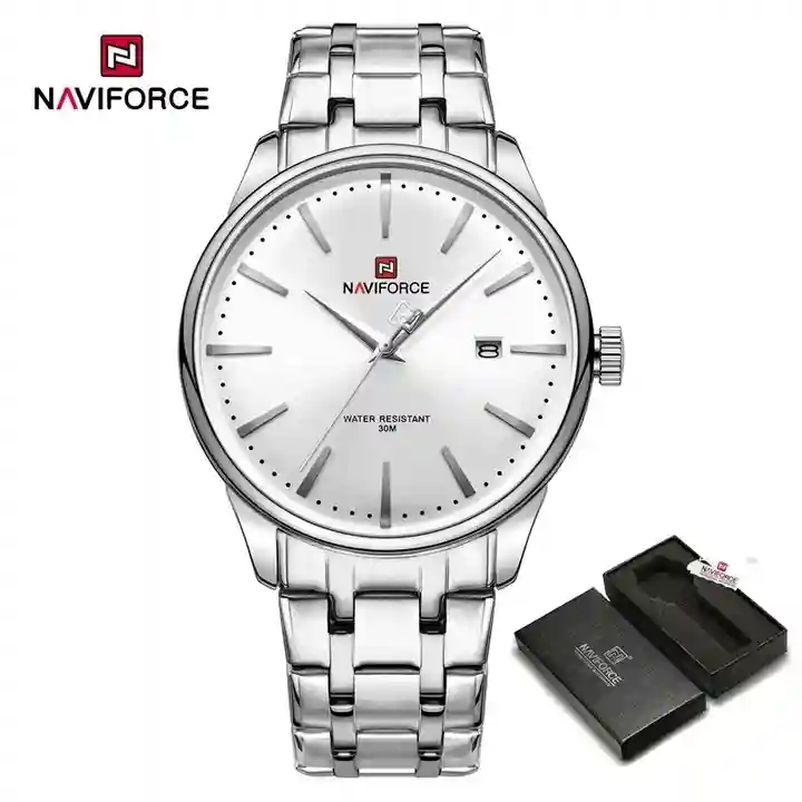 NF9230-7A NAVIFORCE NF9230 price in Pakistan - silver stainless steel men's quartz watch with white dial