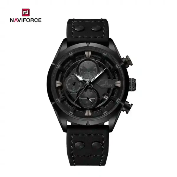 NAVIFORCE NF8045 All Black price in Pakistan - black leather strap chronograph men's watch