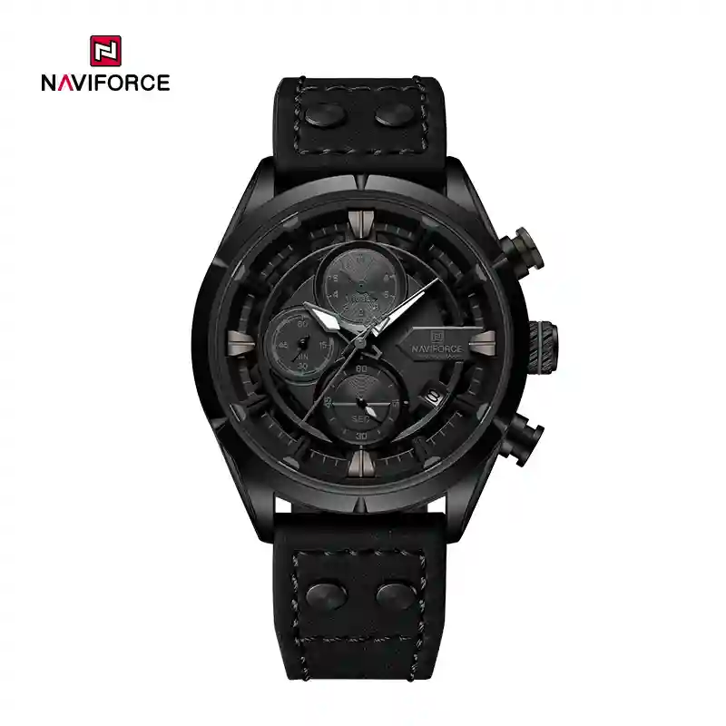 Naviforce NF8045-price-in-pakistan NAVIFORCE NF8045 All Black price in Pakistan - black leather strap chronograph men's watch