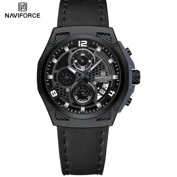 NAVIFORCE NF8051 price in Pakistan - men's quartz chronograph watch with genuine leather strap