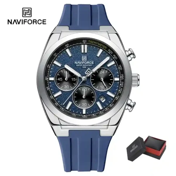 NAVIFORCE NF8080 Silver Blue price in Pakistan - blue dial chronograph men's watch with silicone strap