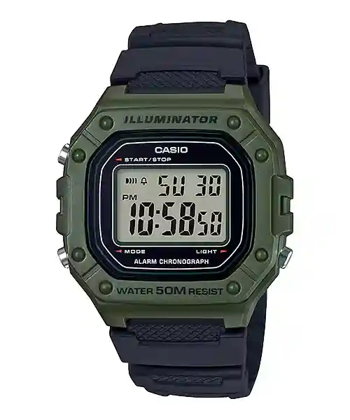 W-218H-3AV Casio W-218H-3AV price in Pakistan green case sporty digital Illuminator watch with black resin band